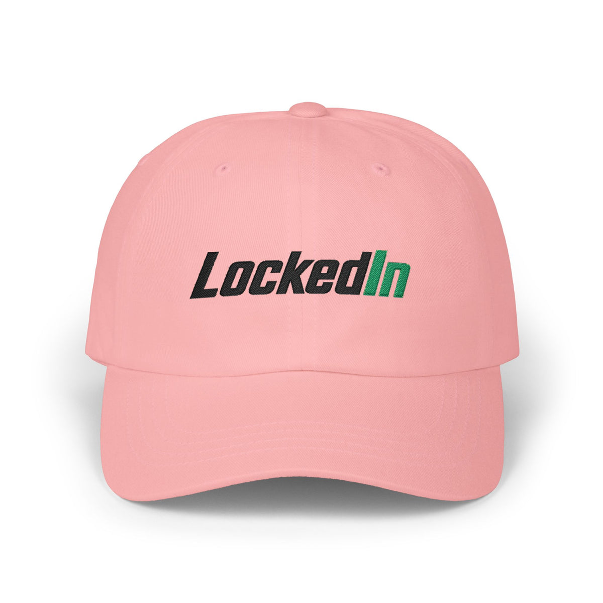"LockedIn" White Classic Embroidered NO LMTS Cap