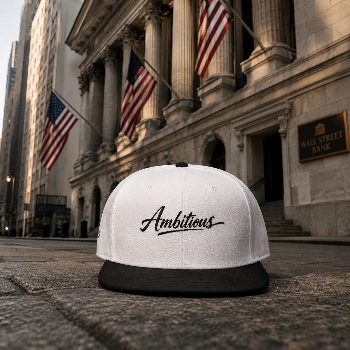 "Ambitious" Embroidered Flat Brim Snapback NO LMTS Cap