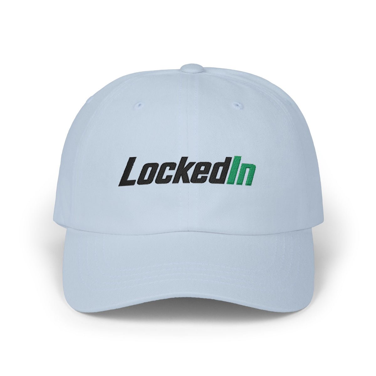 "LockedIn" White Classic Embroidered NO LMTS Cap