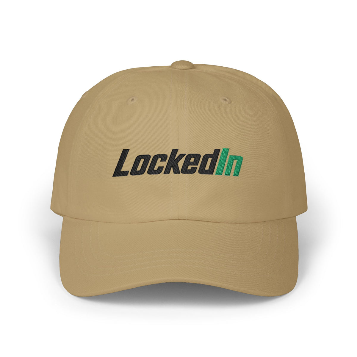 "LockedIn" White Classic Embroidered NO LMTS Cap