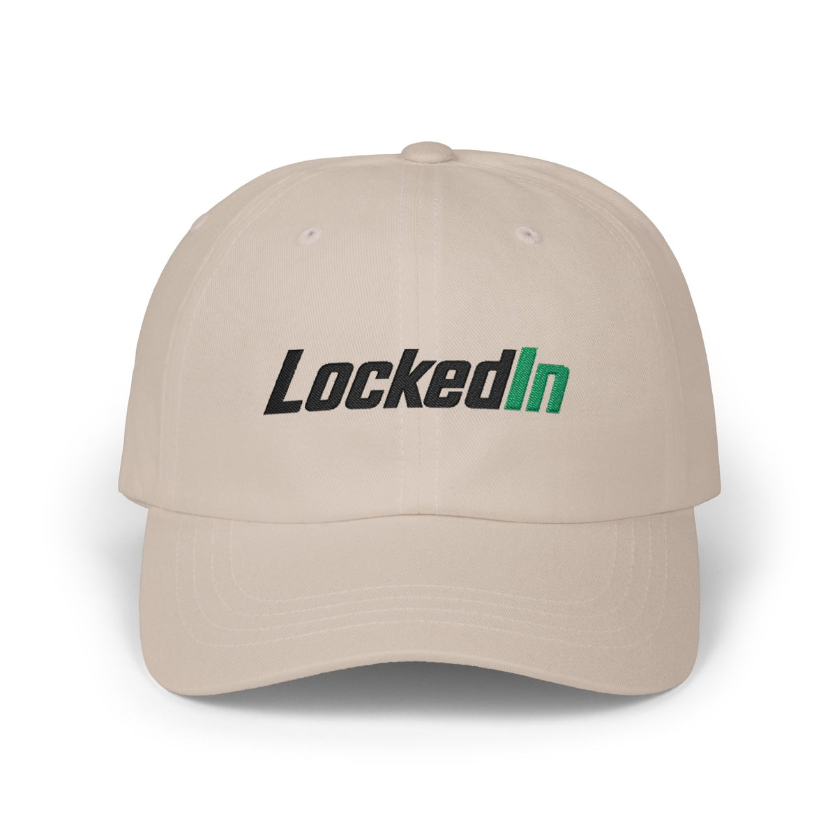 "LockedIn" White Classic Embroidered NO LMTS Cap
