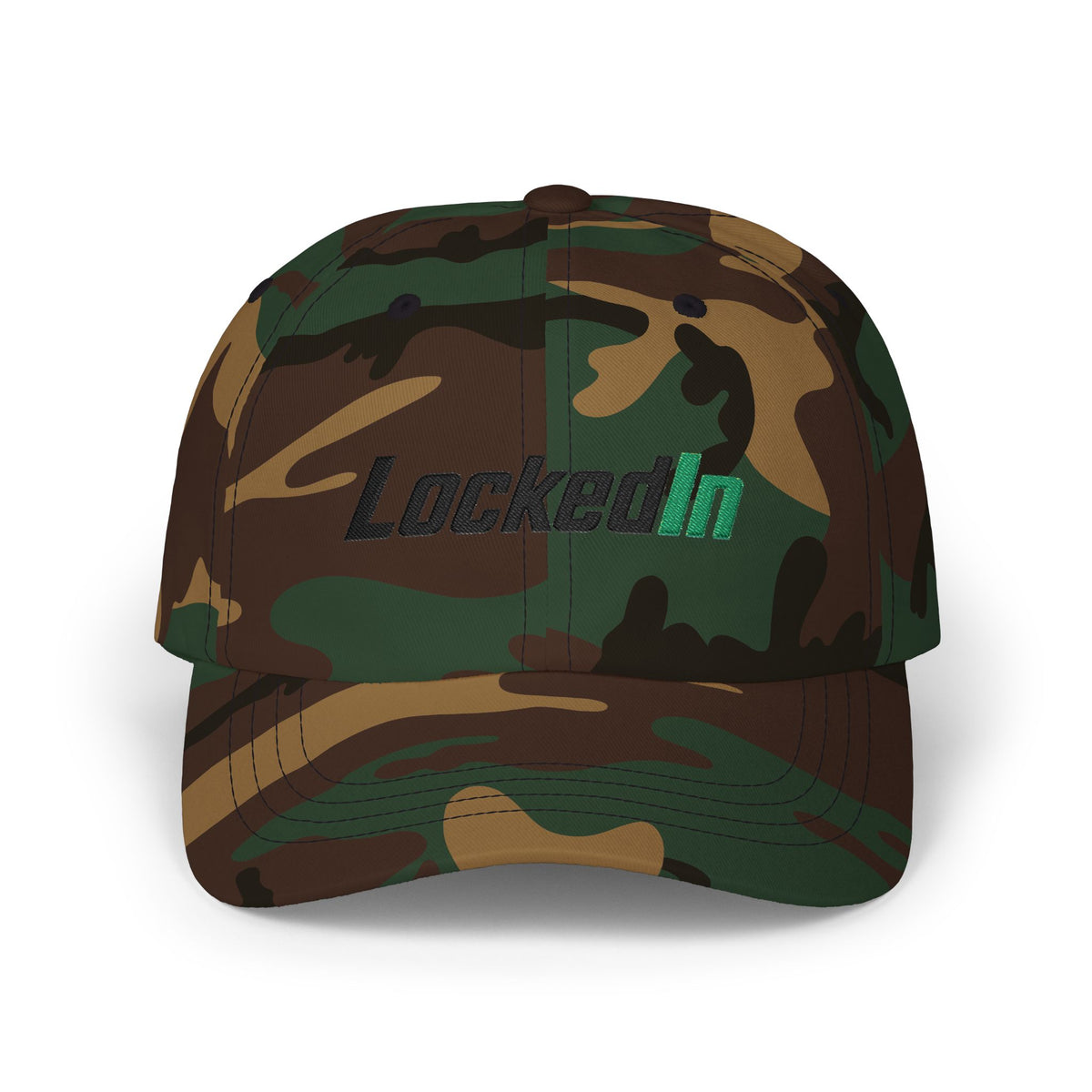 "LockedIn" White Classic Embroidered NO LMTS Cap